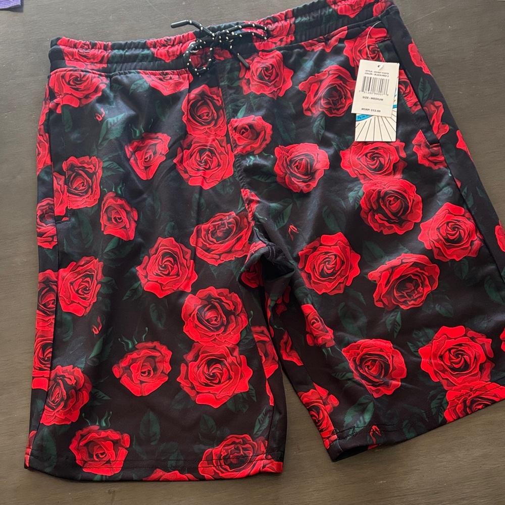Floral Men's Shorts - Red & Black